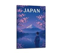 XMUXCY Canvas Wall Art Posters Landscape Fuji Cherry Blossom Kimono Night View Frame-style Modern Decor for Living Room Bedroom Office 08x12inch(20x30cm)