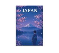 XMUXCY Canvas Wall Art Posters Landscape Fuji Cherry Blossom Kimono Night View Unframe-style Modern Decor for Living Room Bedroom Office 20x30inch(50x75cm)