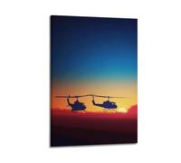 XMUXCY Canvas Wall Art Posters Military Helicopters Silhouette at Sunset Frame-style Modern Decor for Living Room Bedroom Office 12x18inch(30x45cm)