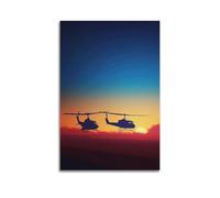 XMUXCY Canvas Wall Art Posters Military Helicopters Silhouette at Sunset Unframe-style Modern Decor for Living Room Bedroom Office 16x24inch(40x60cm)