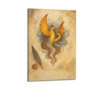 XMUXCY Canvas Wall Art Posters Myth Twin Phoenixes Frame-style Modern Decor for Living Room Bedroom Office 24x36inch(60x90cm)