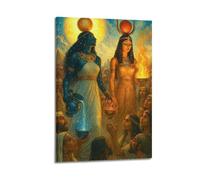XMUXCY Canvas Wall Art Posters Religion Egyptian Style Two Goddesses And Crowd Frame-style Modern Decor for Living Room Bedroom Office 16x24inch(40x60cm)