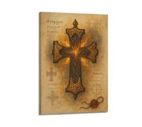 XMUXCY Canvas Wall Art Posters Religion Fiery Magic Cross Frame-style Modern Decor for Living Room Bedroom Office 16x24inch(40x60cm)
