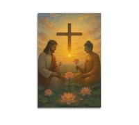 XMUXCY Canvas Wall Art Posters Religion Jesus And Buddha Dialogue Unframe-style Modern Decor for Living Room Bedroom Office 24x36inch(60x90cm)