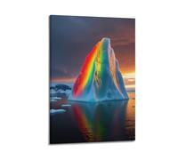 XMUXCY Canvas Wall Art Posters Scenery Rainbow Iceberg At Sunset Frame-style Modern Decor for Living Room Bedroom Office 12x18inch(30x45cm)
