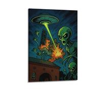 XMUXCY Canvas Wall Art Posters Sci-Fi Alien Invasion Frame-style Modern Decor for Living Room Bedroom Office 24x36inch(60x90cm)
