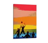 XMUXCY Canvas Wall Art Posters Sport Gradient Color Silhouette Beach Volleyball Competitive Confrontation Scene Frame-style Modern Decor for Living Room Bedroom Office 08x12inch(20x30cm)