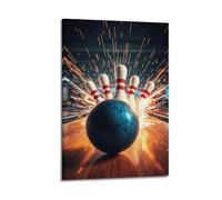 XMUXCY Canvas Wall Art Posters Sports Bowling Ball Hitting Pins with Sparks Frame-style Modern Decor for Living Room Bedroom Office 08x12inch(20x30cm)