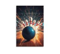 XMUXCY Canvas Wall Art Posters Sports Bowling Ball Hitting Pins with Sparks Unframe-style Modern Decor for Living Room Bedroom Office 12x18inch(30x45cm)