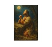 XMUXCY Character Poster Figure Praying Under The Moon Sacred And Quiet Full Of Religious Feeling Painting Canvas Wall Art Posters for Modern Family Bedroom And Office Decor Artwork 24x36inch(60x90cm)