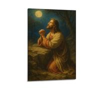 XMUXCY Character Poster Figure Praying Under The Moon Sacred And Quiet Full Of Religious Feeling Painting Canvas Wall Art Posters for Modern Family Bedroom And Office Decor Artwork 24x36inch(60x90cm)