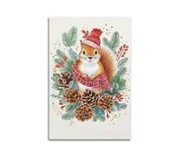 XMUXCY Christmas Cute Squirrel with Pinecones Showing Forest Warmth Canvas Wall Art Posters for Modern Family Bedroom And Office Decor Artwork 08x12inch(20x30cm)