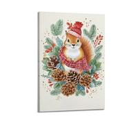 XMUXCY Christmas Cute Squirrel with Pinecones Showing Forest Warmth Canvas Wall Art Posters for Modern Family Bedroom And Office Decor Artwork 16x24inch(40x60cm)