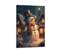 XMUXCY Christmas Fantasy Snowman by House Creating Fairy Tale Cuteness Canvas Wall Art Posters for Modern Family Bedroom And Office Decor Artwork 16x24inch(40x60cm)