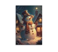 XMUXCY Christmas Fantasy Snowman by House Creating Fairy Tale Cuteness Canvas Wall Art Posters for Modern Family Bedroom And Office Decor Artwork 12x18inch(30x45cm)