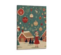 XMUXCY Christmas Vintage Lady With Hanging Ornaments Wandering In Snowy Village Is Full Of Childishness Canvas Wall Art Posters for Modern Family Bedroom And Office Decor Artwork 24x36inch(60x90cm)