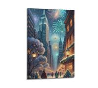 XMUXCY City Dreamy-style New York New Year Fireworks' Brilliant Feast Canvas Wall Art Posters for Modern Family Bedroom And Office Decor Artwork 16x24inch(40x60cm)