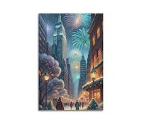XMUXCY City Dreamy-style New York New Year Fireworks' Brilliant Feast Canvas Wall Art Posters for Modern Family Bedroom And Office Decor Artwork 16x24inch(40x60cm)