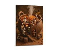 XMUXCY Food Creative Mini Chefs Pot Feast Illustration Canvas Wall Art Posters for Modern Family Bedroom And Office Decor Artwork 16x24inch(40x60cm)