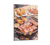 XMUXCY Food Grilled Chicken Legs And Bacon Skewers on The Grill Canvas Wall Art Posters for Modern Family Bedroom And Office Decor Artwork 16x24inch(40x60cm)