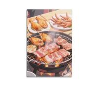 XMUXCY Food Grilled Chicken Legs And Bacon Skewers on The Grill Canvas Wall Art Posters for Modern Family Bedroom And Office Decor Artwork 16x24inch(40x60cm)