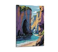 XMUXCY Landscape Cartoon Colorful Style Colorful Sea Cliffs Beach And Sea Cave Canvas Wall Art Posters for Modern Family Bedroom And Office Decor Artwork 12x18inch(30x45cm)