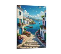 XMUXCY Landscape Colorful Mediterranean Town Scene Canvas Wall Art Posters for Modern Family Bedroom And Office Decor Artwork 12x18inch(30x45cm)