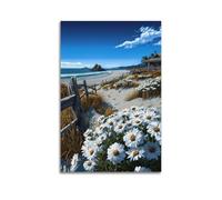 XMUXCY Landscape Illustrative Style Daisy Beach Cabin Canvas Wall Art Posters for Modern Family Bedroom And Office Decor Artwork 08x12inch(20x30cm)