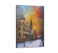 XMUXCY Landscape Retro Snowy Gothic Architecture Dusk Canvas Wall Art Posters for Modern Family Bedroom And Office Decor Artwork 20x30inch(50x75cm)