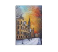 XMUXCY Landscape Retro Snowy Gothic Architecture Dusk Canvas Wall Art Posters for Modern Family Bedroom And Office Decor Artwork 12x18inch(30x45cm)