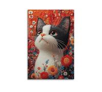 XMUXCY Modern Bedroom Wall Decoration Canvas Posters-Animal Poster Cute Cat in The Flowers Cute And Healing Adding Childlike Fun to Children's Rooms Art 08x12inch(20x30cm) Unframe-style