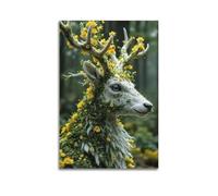 XMUXCY Modern Bedroom Wall Decoration Canvas Posters-Animal Poster Deer Adorned with Yellow Flowers Looks Magical Painting 20x30inch(50x75cm) Unframe-style