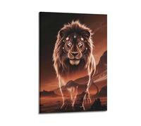XMUXCY Modern Bedroom Wall Decoration Canvas Posters-Animal Poster Lion with Glowing Lines in Alien Landscape Exudes Majesty Painting 24x36inch(60x90cm) Frame-style
