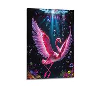 XMUXCY Modern Bedroom Wall Decoration Canvas Posters-Animal Poster Underwater Flamingo Decor Magical Vibe Bringer Painting 20x30inch(50x75cm) Frame-style