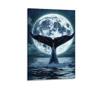 XMUXCY Modern Bedroom Wall Decoration Canvas Posters-Animal Poster Whale Tail by Moonlit Sea Boasts Mystical Charm Painting 08x12inch(20x30cm) Frame-style