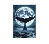XMUXCY Modern Bedroom Wall Decoration Canvas Posters-Animal Poster Whale Tail by Moonlit Sea Boasts Mystical Charm Painting 24x36inch(60x90cm) Unframe-style