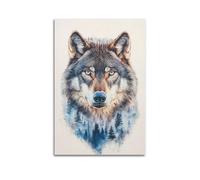 XMUXCY Modern Bedroom Wall Decoration Canvas Posters-Animal Poster Wolf's Head Blends with Forest in Fog Showing Wild Beauty A Canvas Painting 24x36inch(60x90cm) Unframe-style