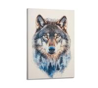 XMUXCY Modern Bedroom Wall Decoration Canvas Posters-Animal Poster Wolf's Head Blends with Forest in Fog Showing Wild Beauty A Canvas Painting 12x18inch(30x45cm) Frame-style