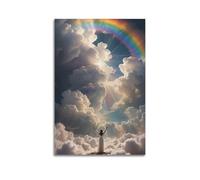 XMUXCY Modern Bedroom Wall Decoration Canvas Posters-Art Poster Figure Amid Clouds And Rainbow Uplifting And Magical Painting 12x18inch(30x45cm) Unframe-style