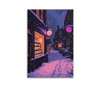 XMUXCY Modern Bedroom Wall Decoration Canvas Posters-Art Poster Snowy Night Street Creative Canvas Painting 24x36inch(60x90cm) Unframe-style
