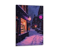 XMUXCY Modern Bedroom Wall Decoration Canvas Posters-Art Poster Snowy Night Street Creative Canvas Painting 08x12inch(20x30cm) Frame-style