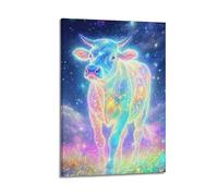 XMUXCY Modern Bedroom Wall Decoration Canvas Posters-Creative Poster Neon Cow Cool And Dreamy Art Decorative Painting 12x18inch(30x45cm) Frame-style