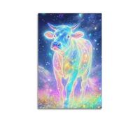 XMUXCY Modern Bedroom Wall Decoration Canvas Posters-Creative Poster Neon Cow Cool And Dreamy Art Decorative Painting 16x24inch(40x60cm) Unframe-style