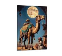 XMUXCY Modern Bedroom Wall Decoration Canvas Posters-Fantasy Poster Camel with Ornate Decor Under Moon in Desert Has Exotic Charm Painting 20x30inch(50x75cm) Frame-style