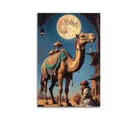XMUXCY Modern Bedroom Wall Decoration Canvas Posters-Fantasy Poster Camel with Ornate Decor Under Moon in Desert Has Exotic Charm Painting 08x12inch(20x30cm) Unframe-style