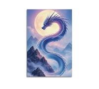XMUXCY Modern Bedroom Wall Decoration Canvas Posters-Fantasy Poster Eastern Divine Dragon Under Moonlight Art Decorative Painting 08x12inch(20x30cm) Unframe-style