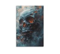 XMUXCY Modern Bedroom Wall Decoration Canvas Posters-Fantasy Poster Fiery Skull in Misty Scene Boasts Horror Charm Painting 24x36inch(60x90cm) Unframe-style