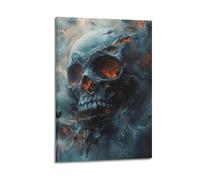 XMUXCY Modern Bedroom Wall Decoration Canvas Posters-Fantasy Poster Fiery Skull in Misty Scene Boasts Horror Charm Painting 24x36inch(60x90cm) Frame-style
