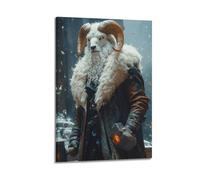 XMUXCY Modern Bedroom Wall Decoration Canvas Posters-Fantasy Poster Goat - Headed Warrior with Glowing Hammer Painting 16x24inch(40x60cm) Frame-style