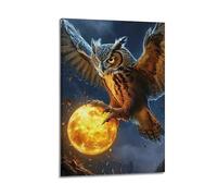 XMUXCY Modern Bedroom Wall Decoration Canvas Posters-Fantasy Poster Owl With Luminous Sphere Mysterious And Cool Art Decorative Painting 12x18inch(30x45cm) Frame-style